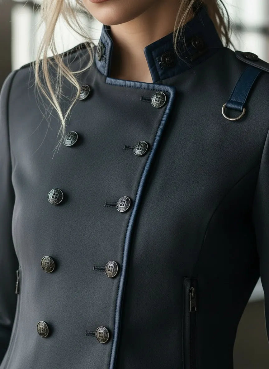 Chic Double-Breasted Military-Inspired Jacket for Women