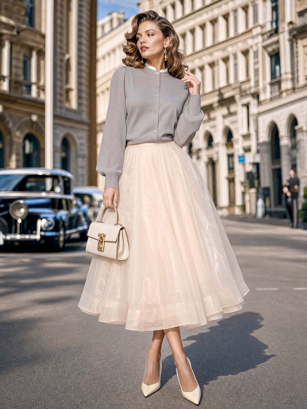 Vintage Shimmer Midi Tulle Skirt