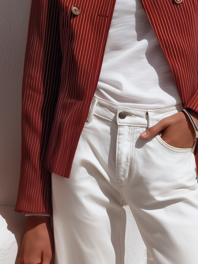 Retro Stand Collar Double-breasted Striped Jacket