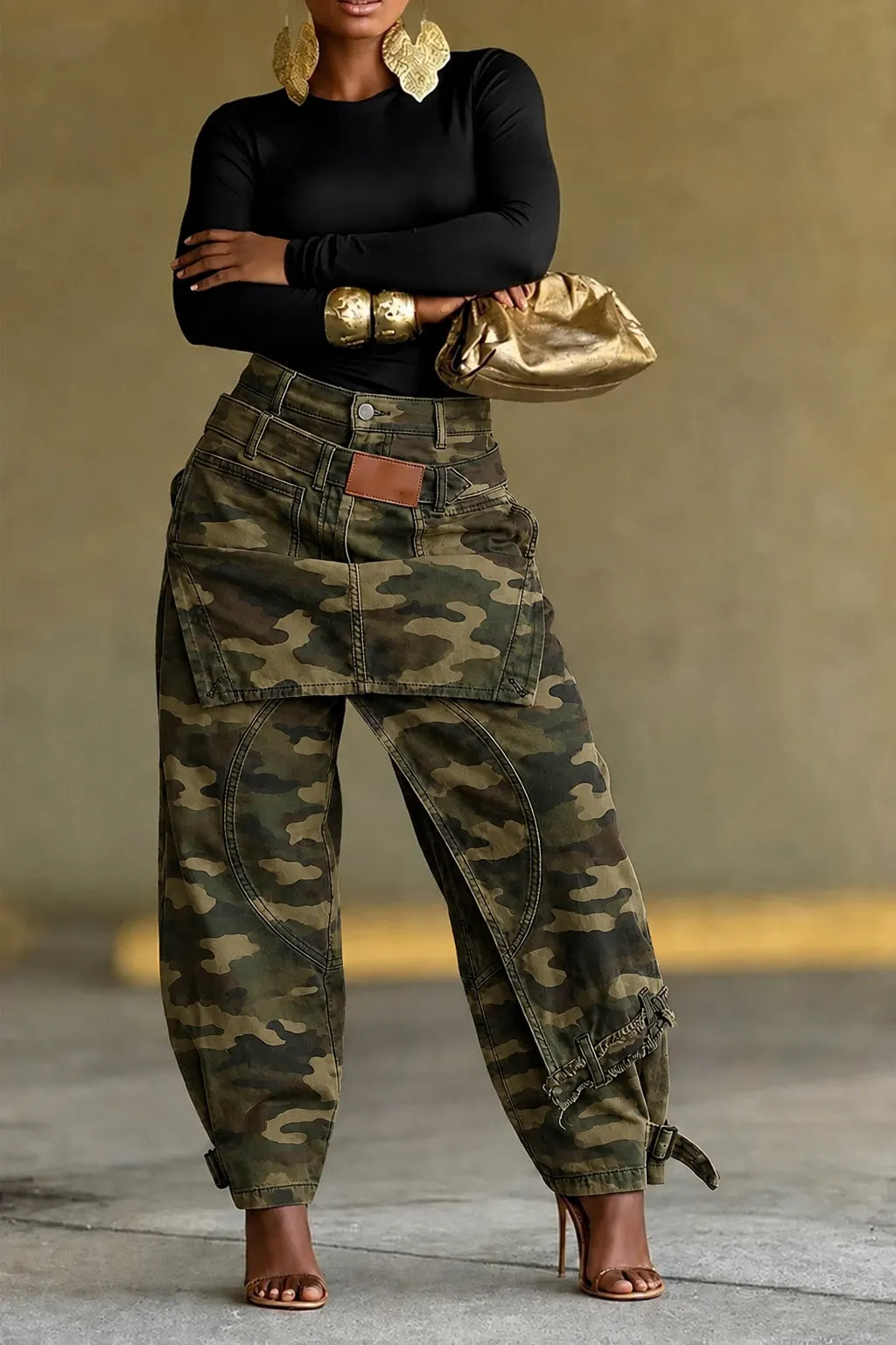 Olive Green Multi-Pocket Cargo Barrel Pants