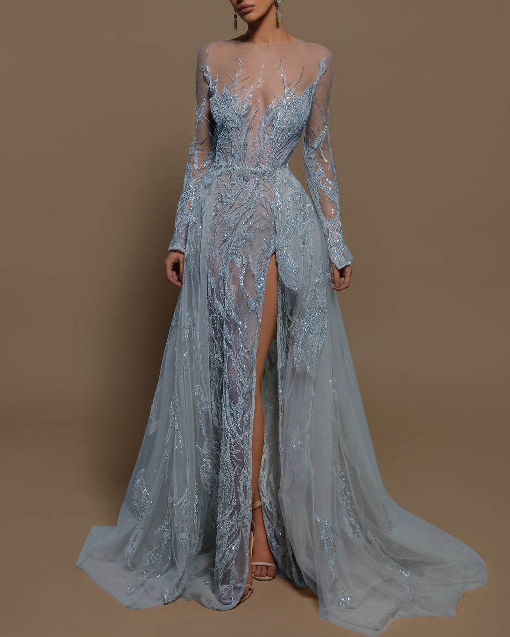 Gown Long Sleeve Sequined Dress