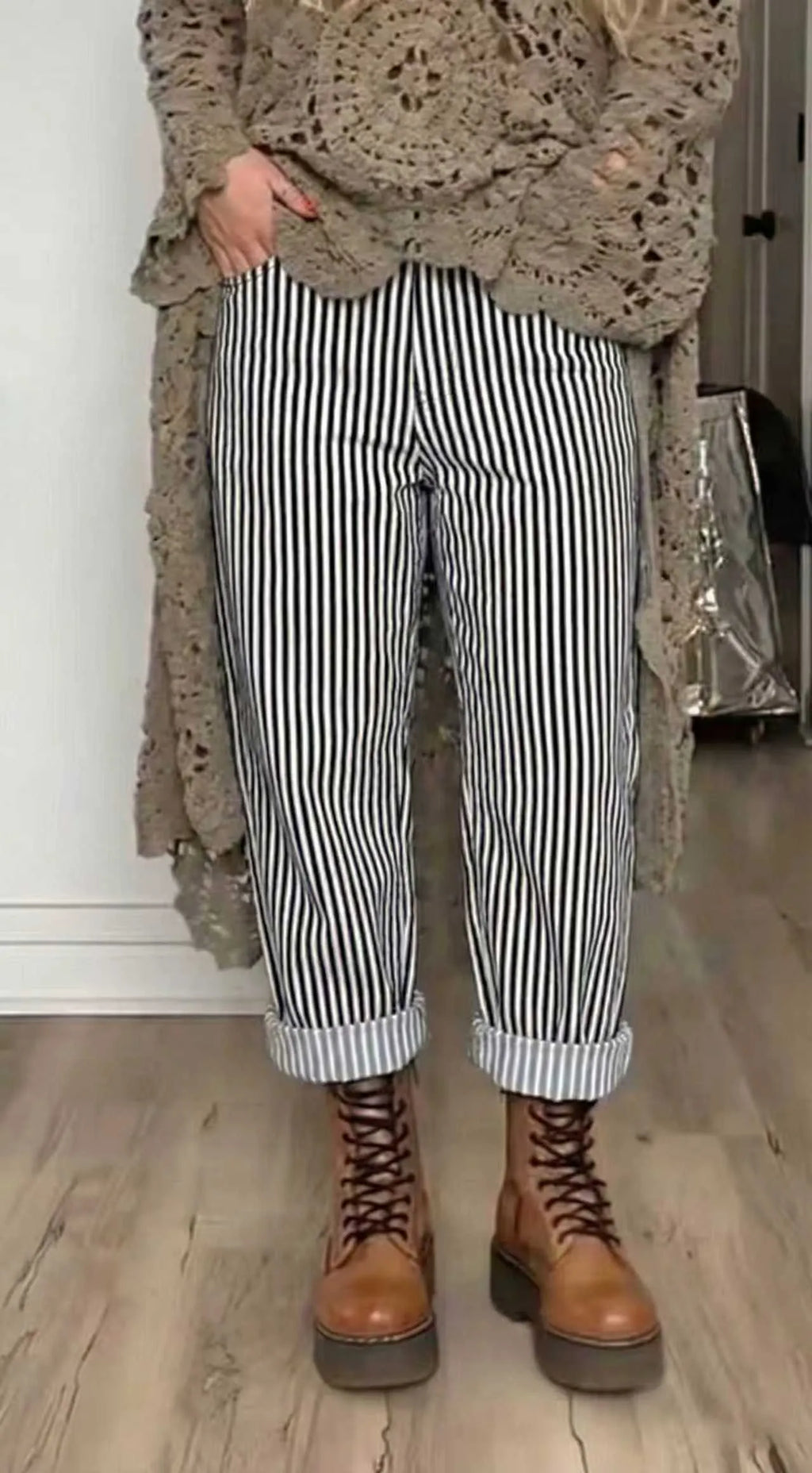 Women Vertical Striped Casual Pants