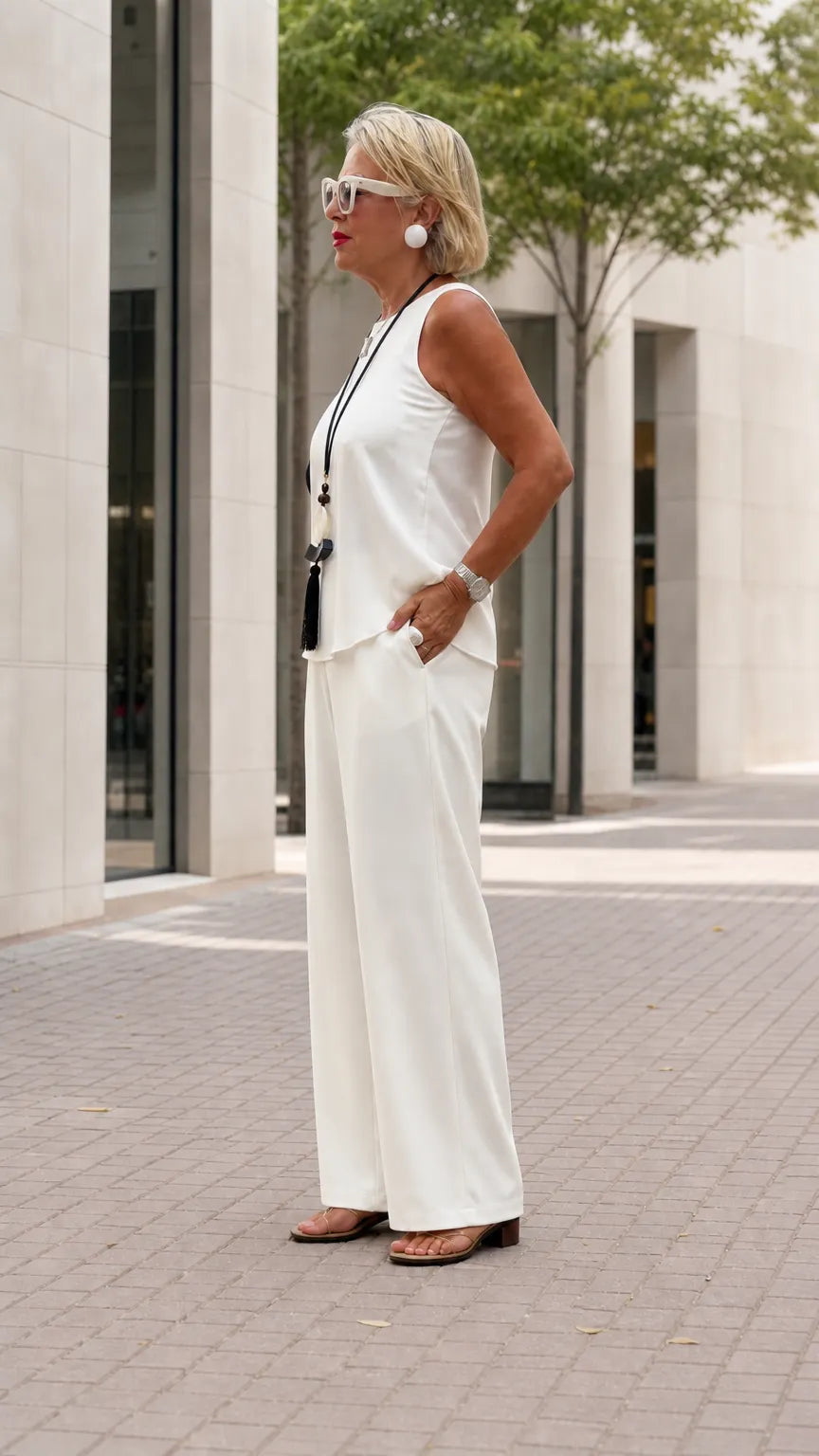 Women's Elegant Sleeveless Crew Neck Draped Hem Tank Top