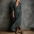 Plaid Button-Down Maxi Dress With Western Boots Style