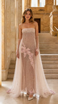 Embellished Tulle Evening Gown with Floral Appliqué