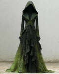 Halloween Gradient Snake Print Lace Paneled Ruffle Hooded Evening Dress 16a1
