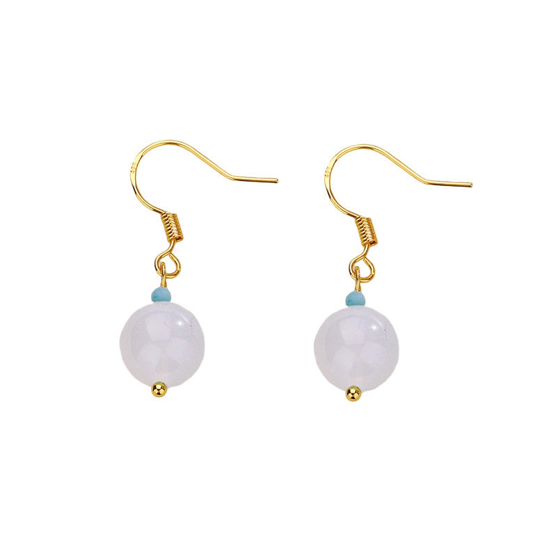 White Jade Ball Jade Earrings