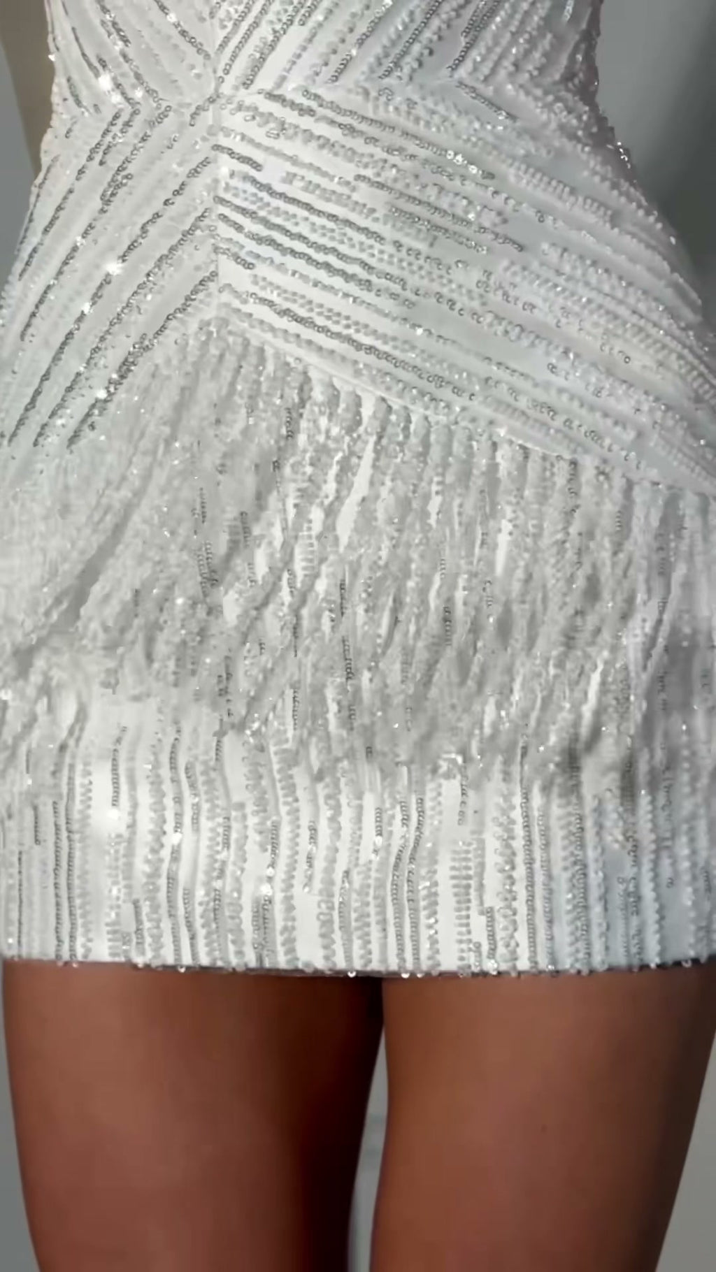 white-sequin-fringe-mini-dress-strapless-chevron-party-dress