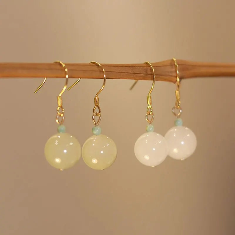 White Jade Ball Jade Earrings