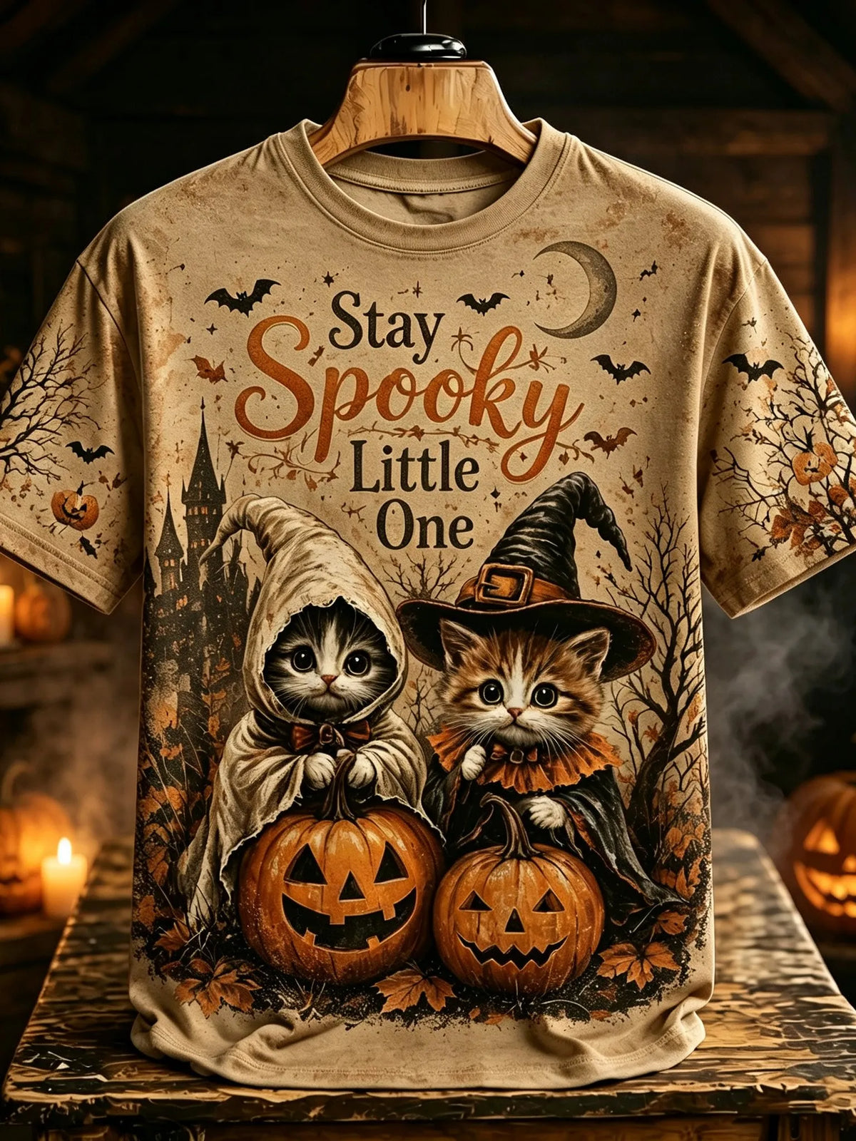 Women's Halloween Style Cat Witch Ghost Print T-shirt