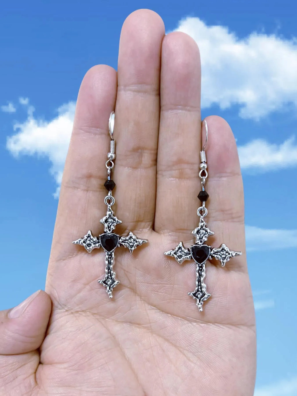 Red Heart Cross Earrings