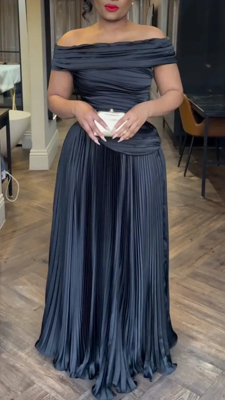 Women's Off-the-Shoulder Pleated Waist Dress