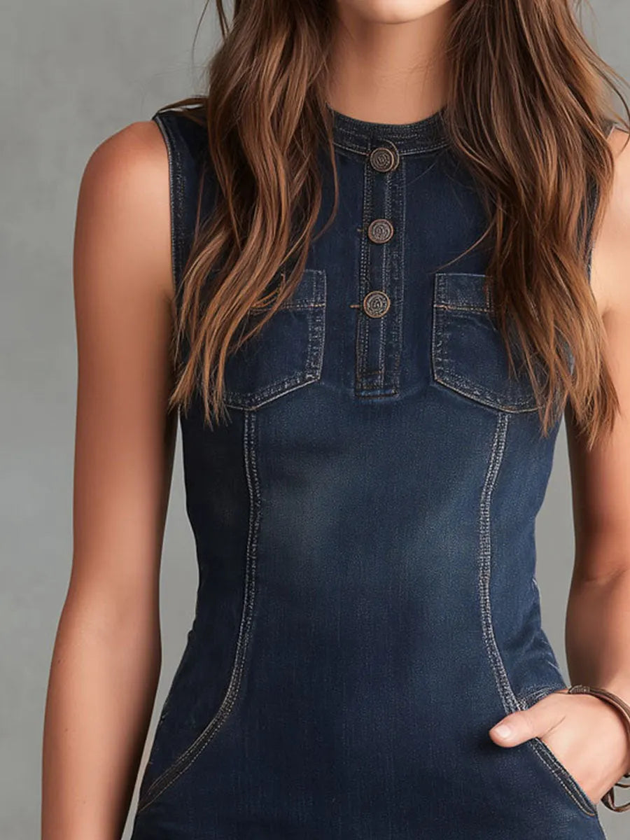 Retro Mini Dress in denim, Unbeatable Price