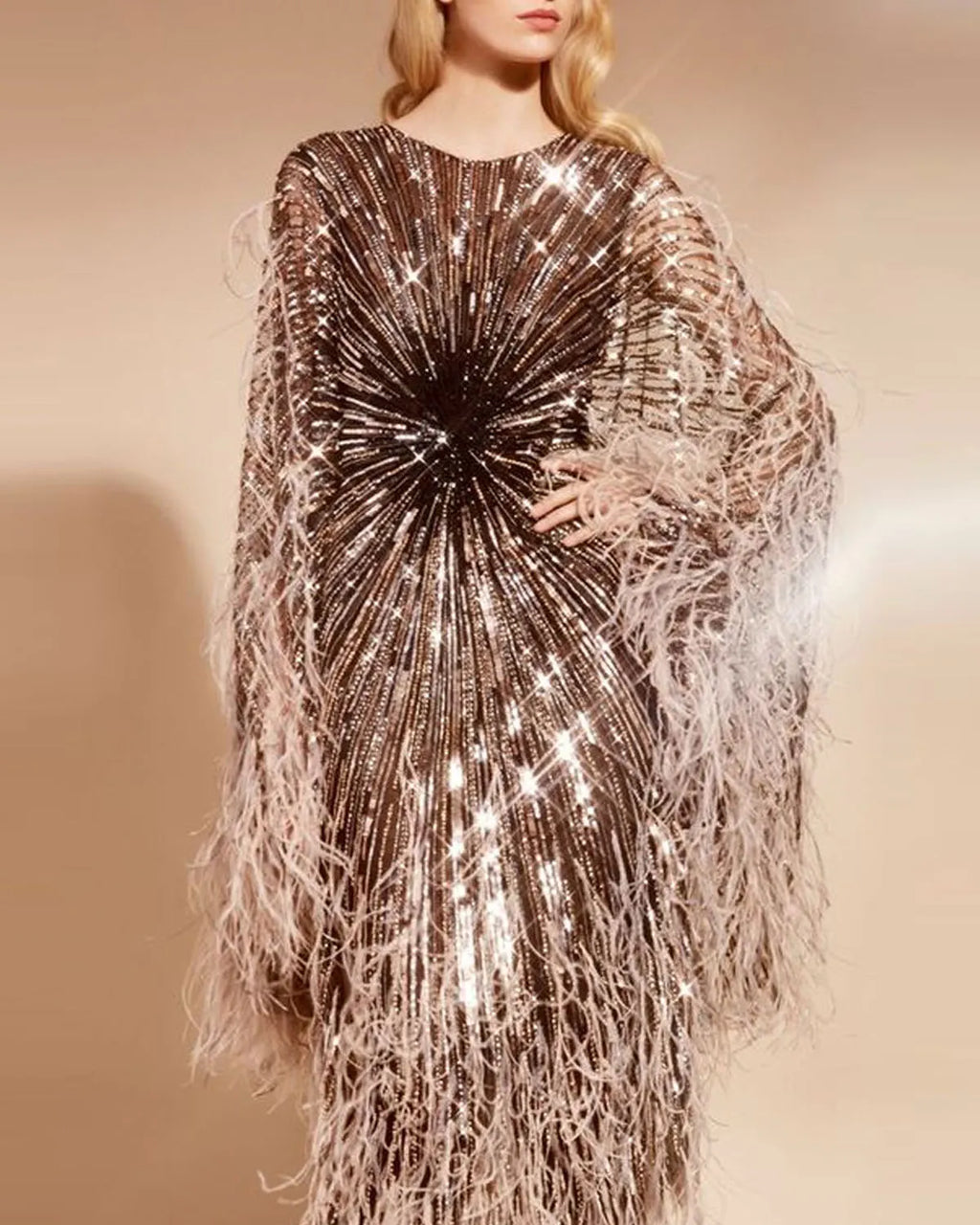 Elegant V-Neck Feather Embroidery Gown