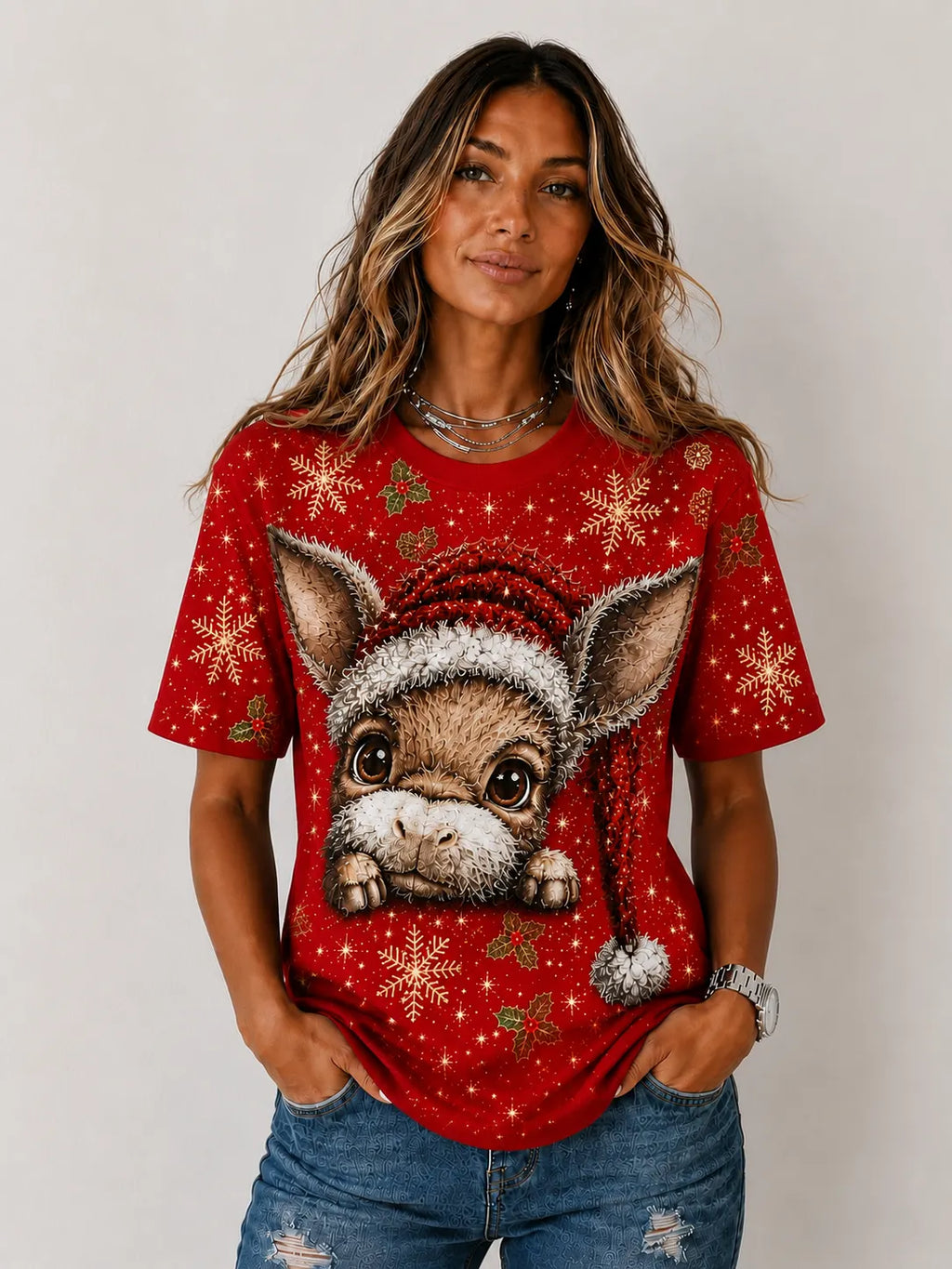 Cute Christmas Donkey Snowflake T‐Shirt