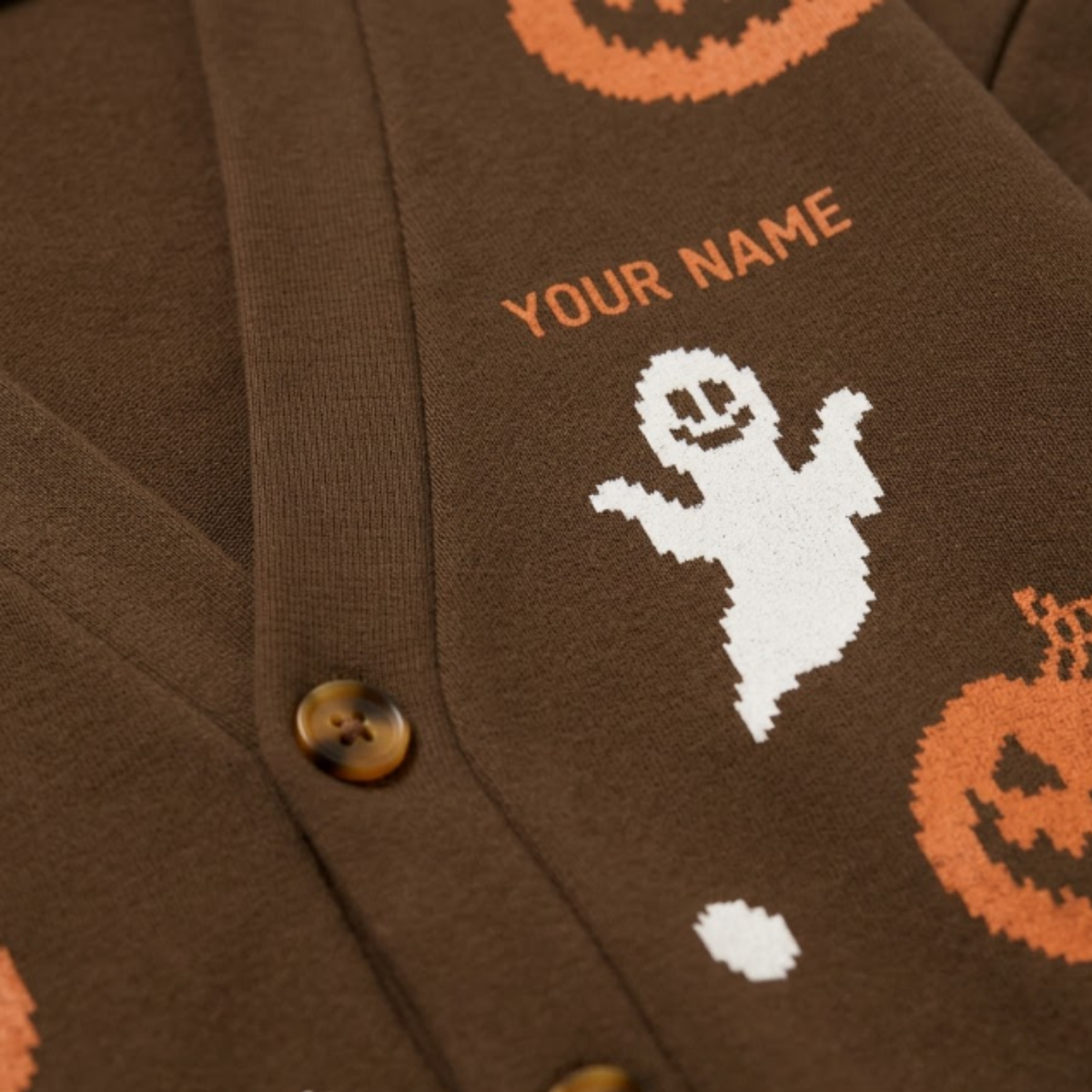 Chaotic Club Personalized Brown All-Over Ghost Pumpkin Cardigan