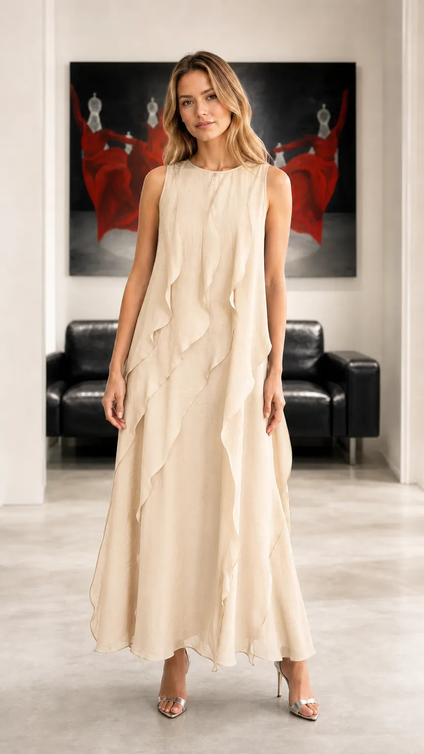 Sleeveless Ruffled Chiffon Maxi Dress