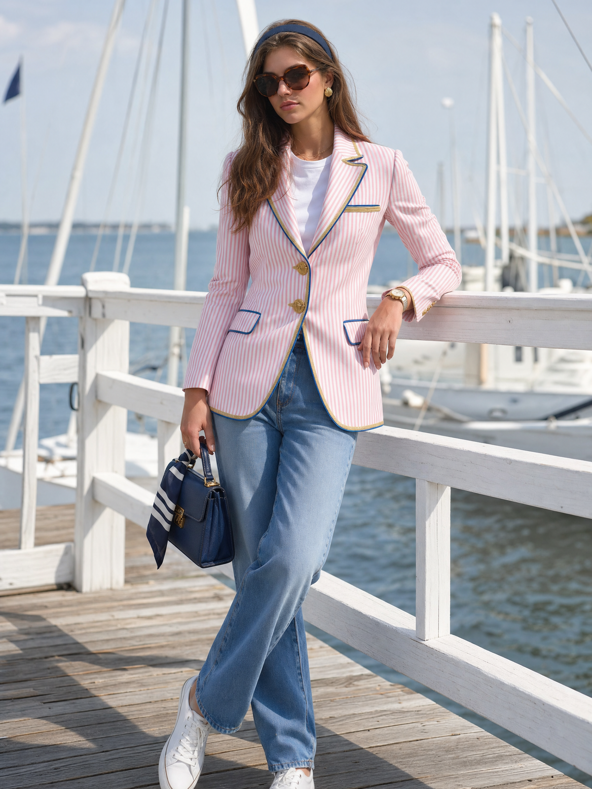 Classic Retro Striped Multi-pocket Blazer