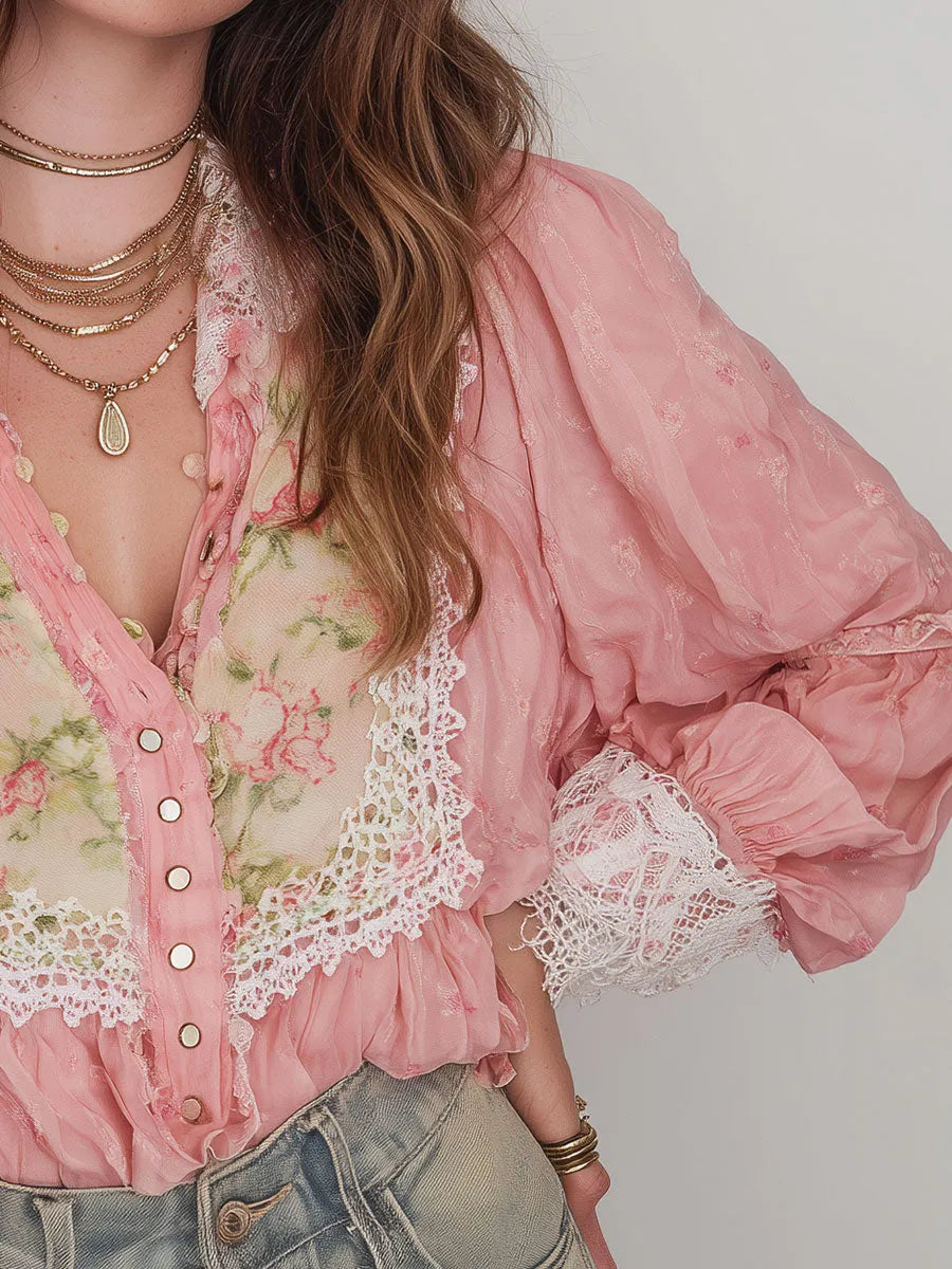 Retro Blouse in chiffon, Premium Look