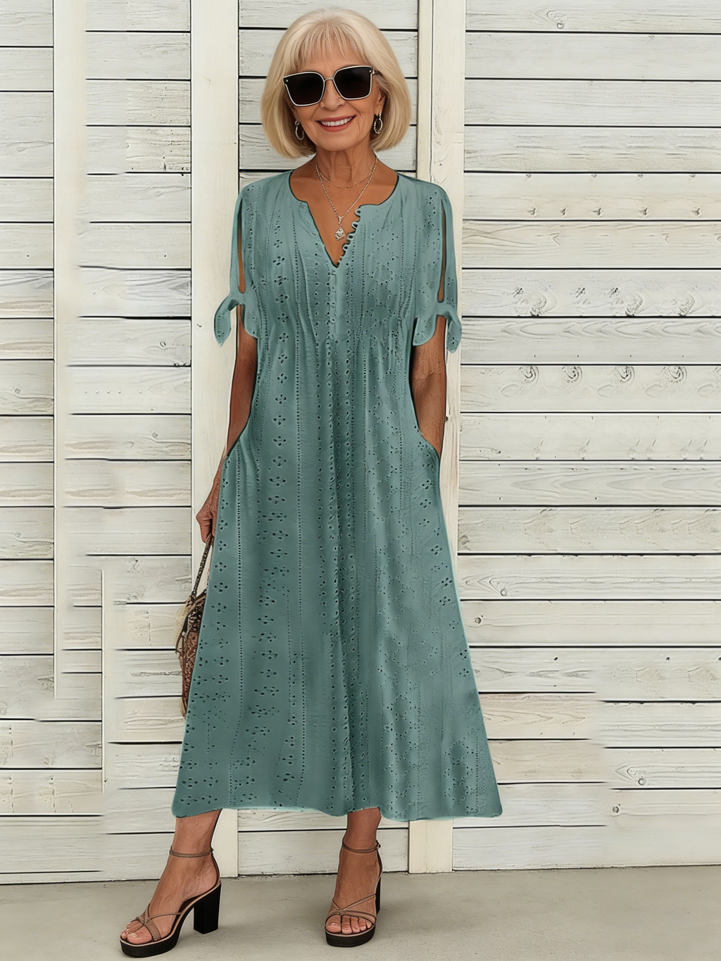Dress Hollow V-Neck Lace Frilly