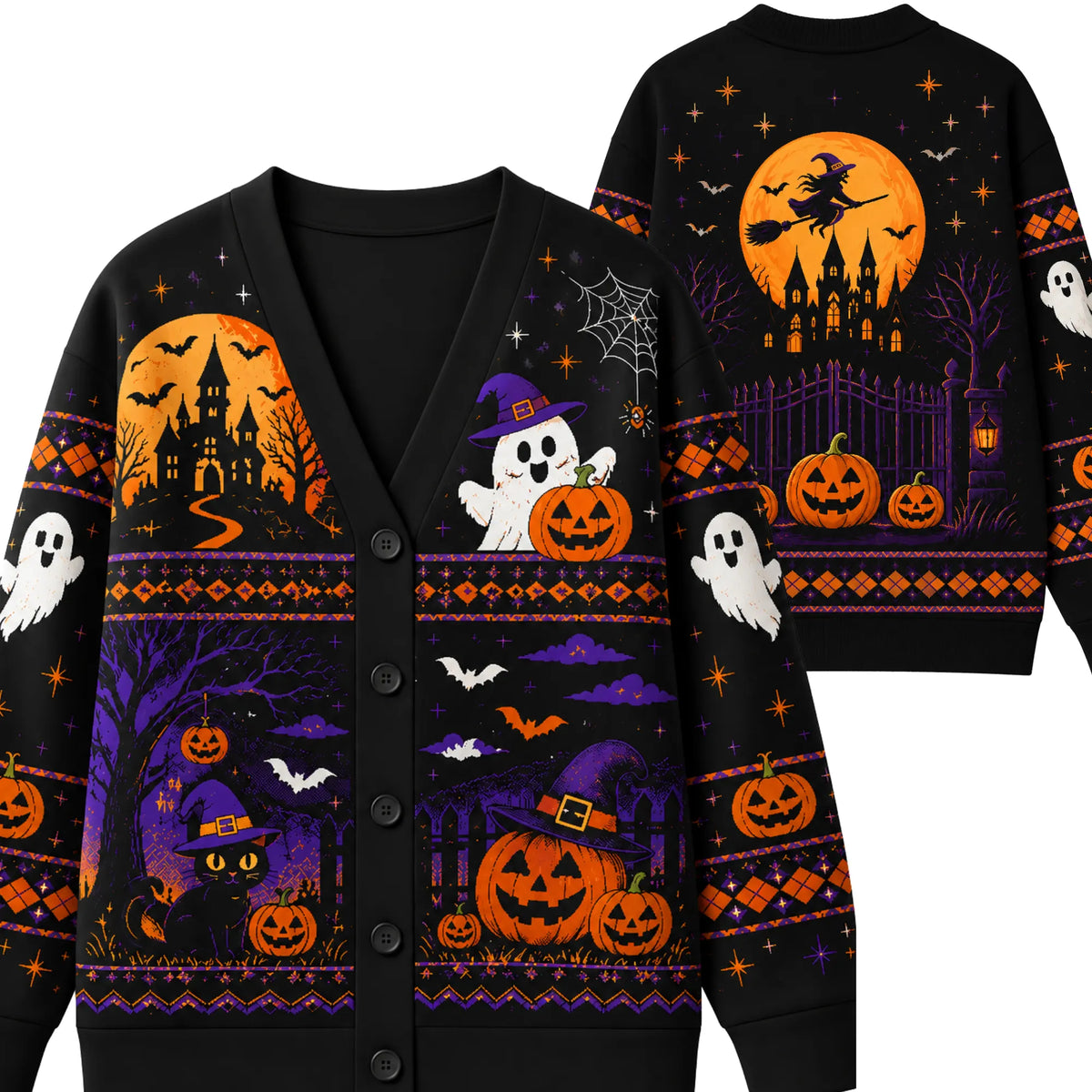 Chaotic Club Spooky Nights Vintage Halloween Cardigan