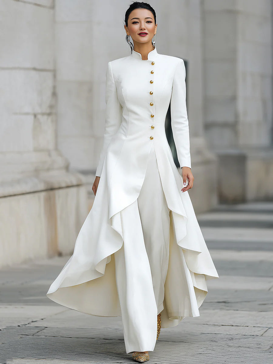 Elegant Front-buttons Long Blazer And Pants Set