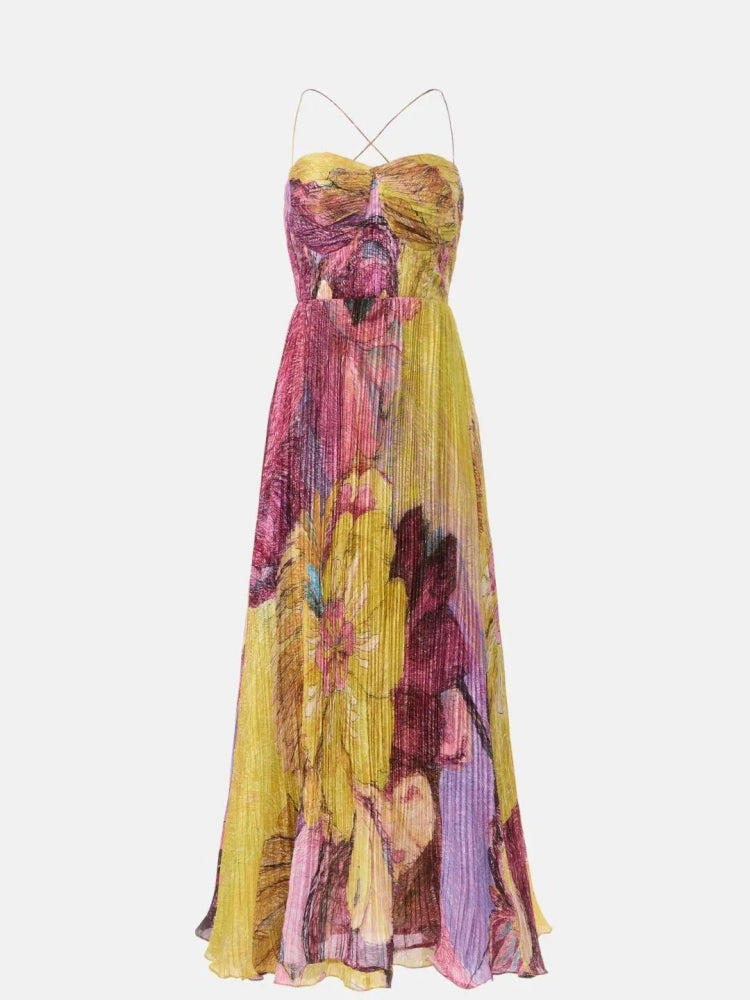 Kiara Multicolored Ikat Print Maxi Dress
