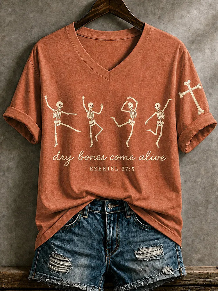 Men's Vintage Dancing Skeleton Funny Skeleton Graphic Print Casual T-shirt