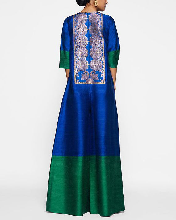 Satin embroidered kaftan dress