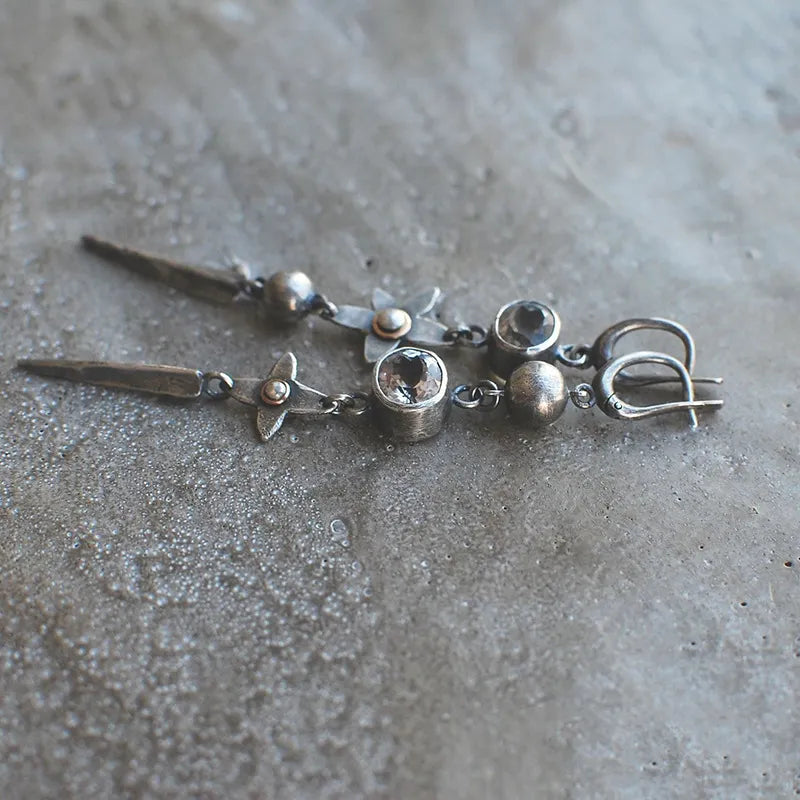 Geometric Plating Ancient  Diamond Star Pendant Earrings