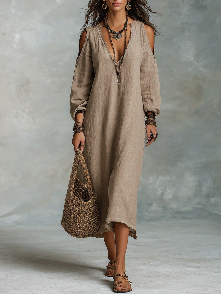 Midi Dress with linen – Premium Look