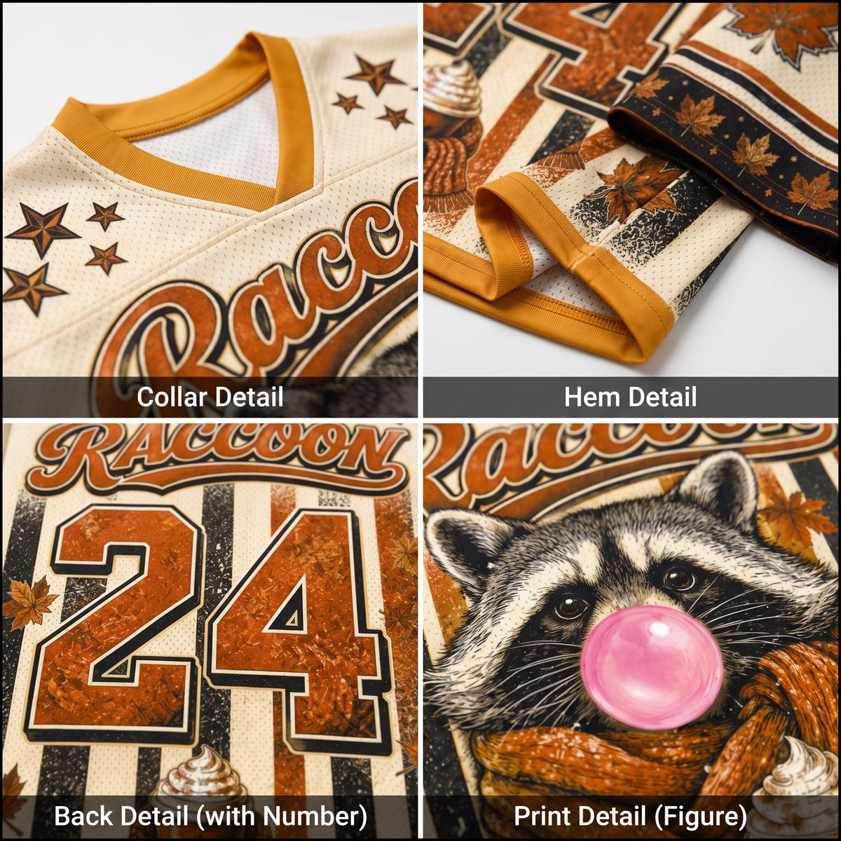 Chaotic Club Hello Fall Raccoon Blowing Bubble Mesh Jersey