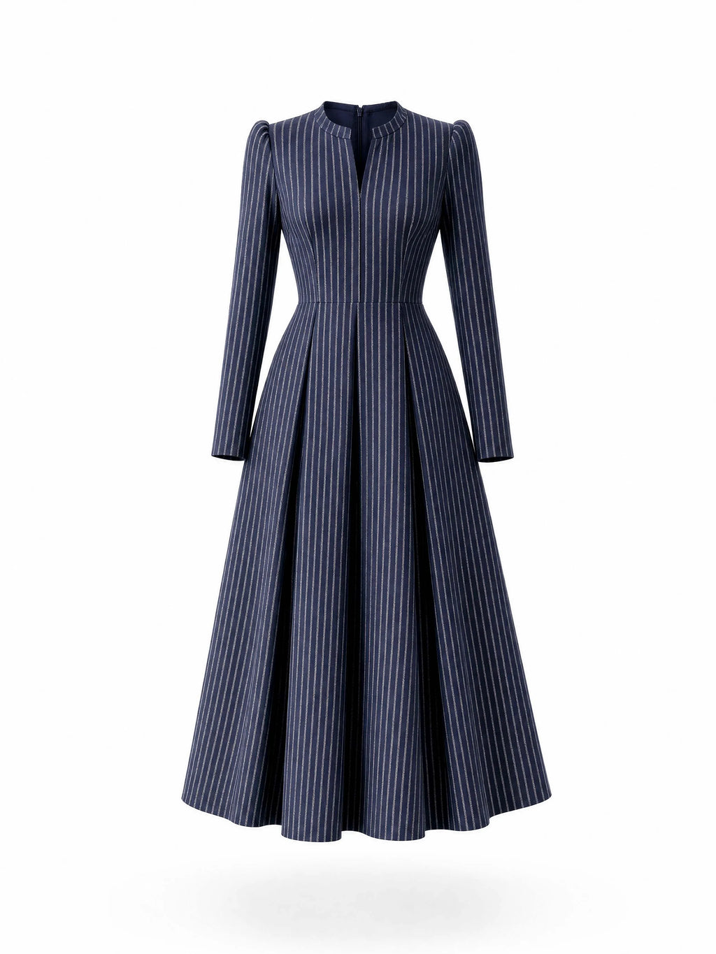 Vintage Stripe V‑Neck Flare Midi Dress