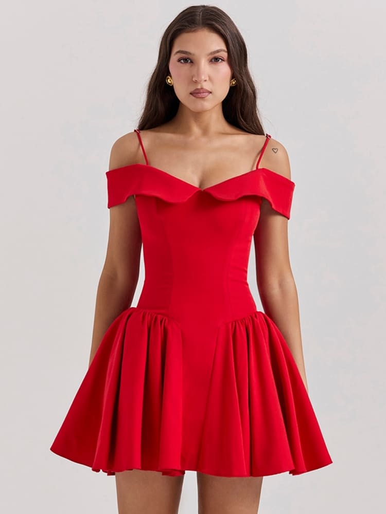 Scarlet Off-Shoulder Spaghetti Strap Mini Dress