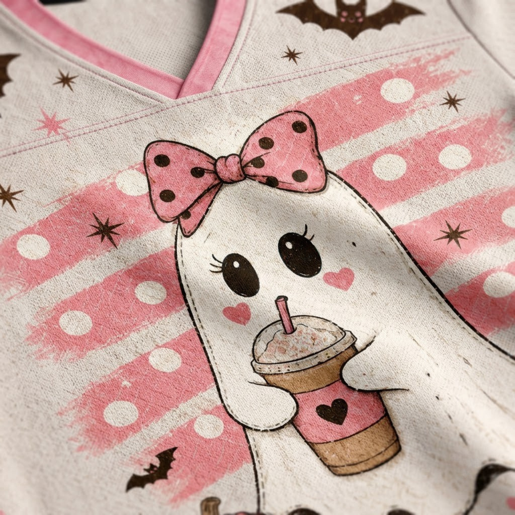 Chaotic Club Pink Bow Ghost Halloween Long Sleeve Jersey