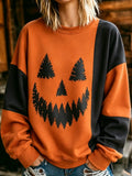 Women's Retro Halloween Spooky Face Printed Patterns Casual Sweatshirt