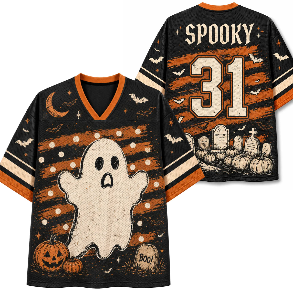 Chaotic Club Vintage Spooky Graveyard Ghost Halloween Mesh Jersey