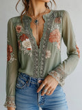 Bohemian Floral Printed Lace Blouse