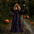 Women's Vintage Halloween Purple Rose Art Comfy Linen Maxi Dress