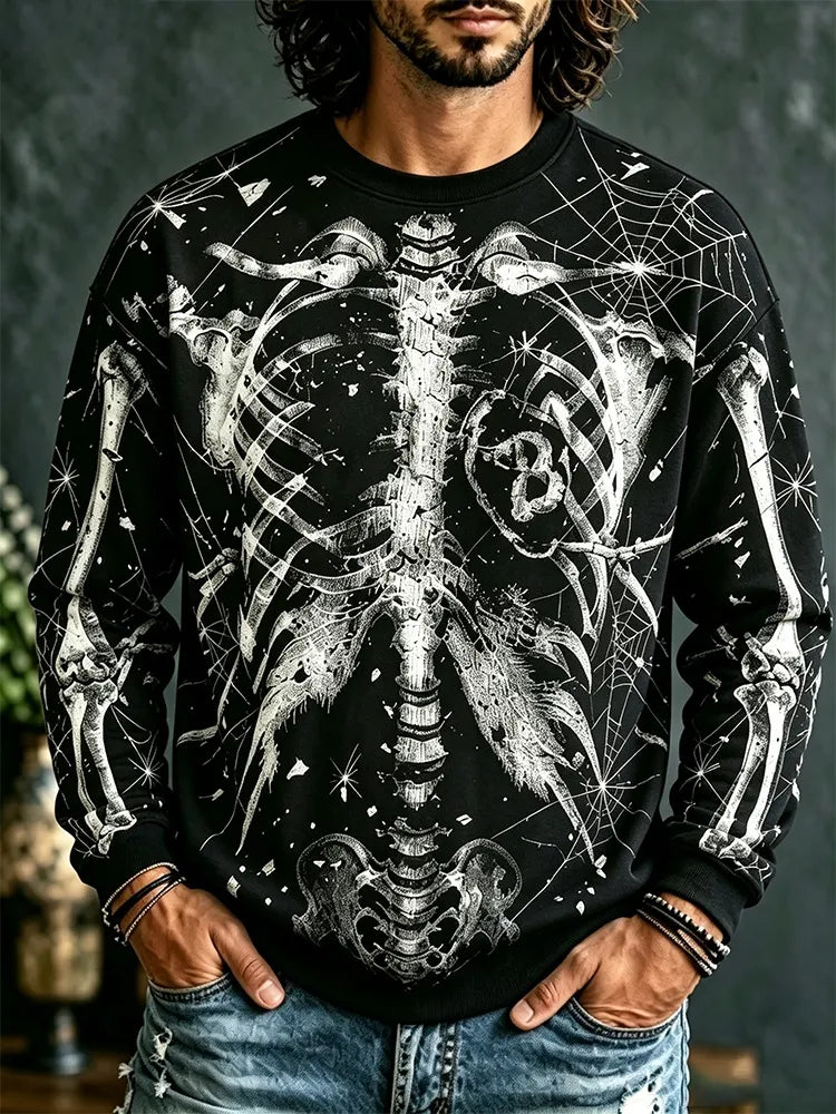 Men's Gothic Halloween Skeleton Long-sleeve Hoodie