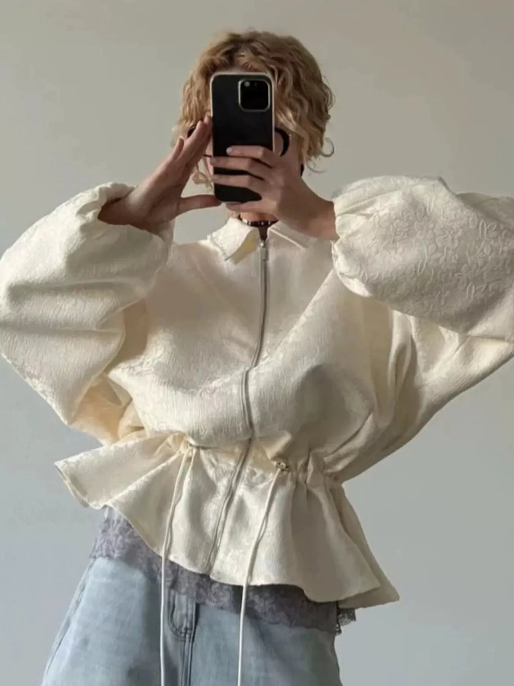 Women's Jacquard Zip-Up Peplum Jacket