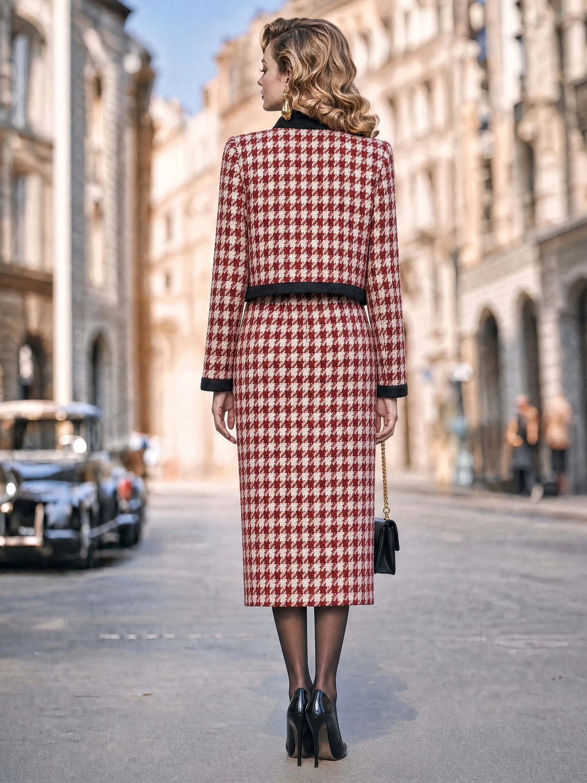 Vintage Houndstooth Cropped Blazer
