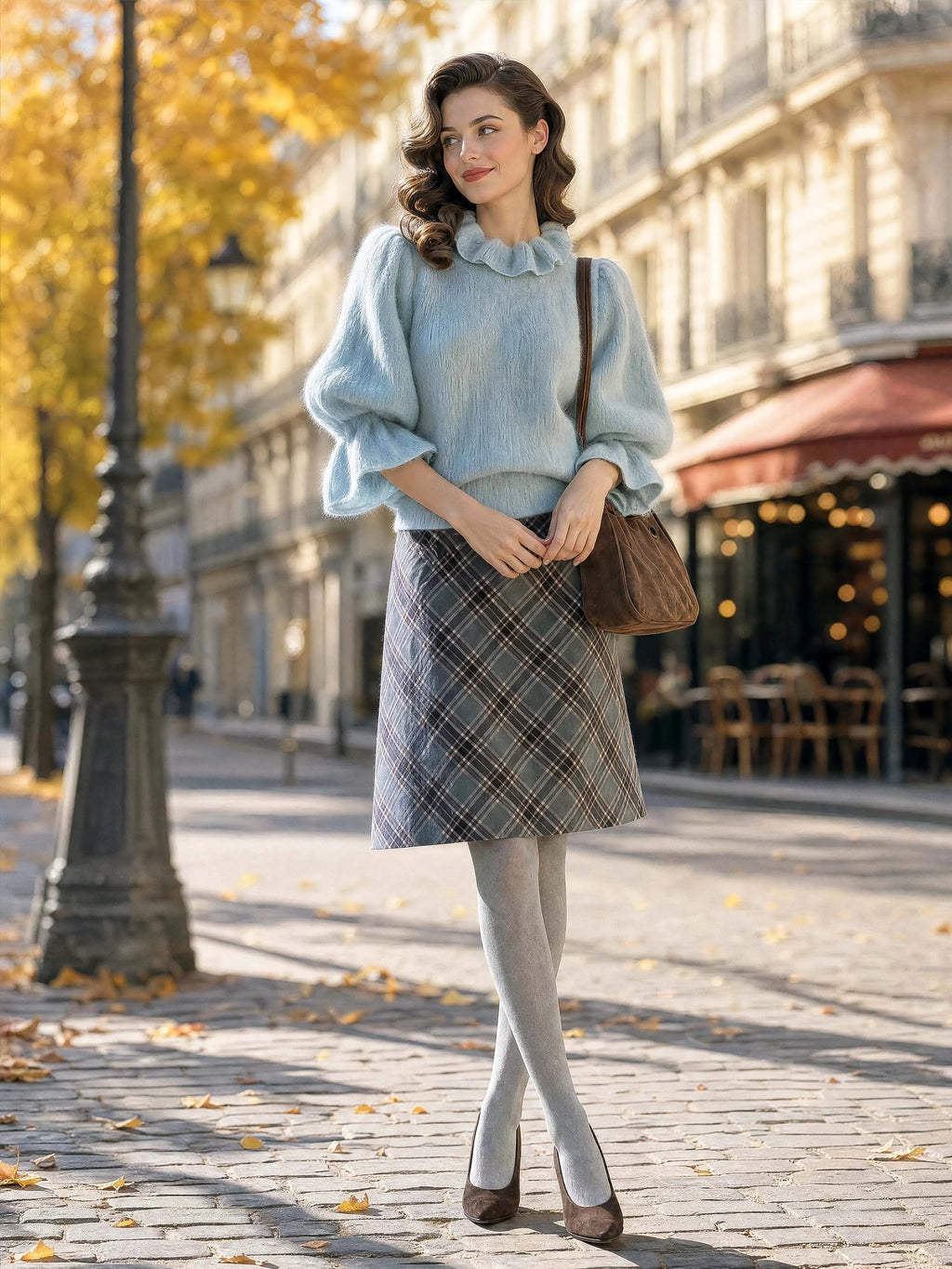 Vintage Plaid A‑Line Midi Skirt