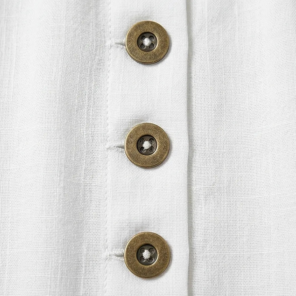 Casual Linen Blend 2-Piece Set with Button Details