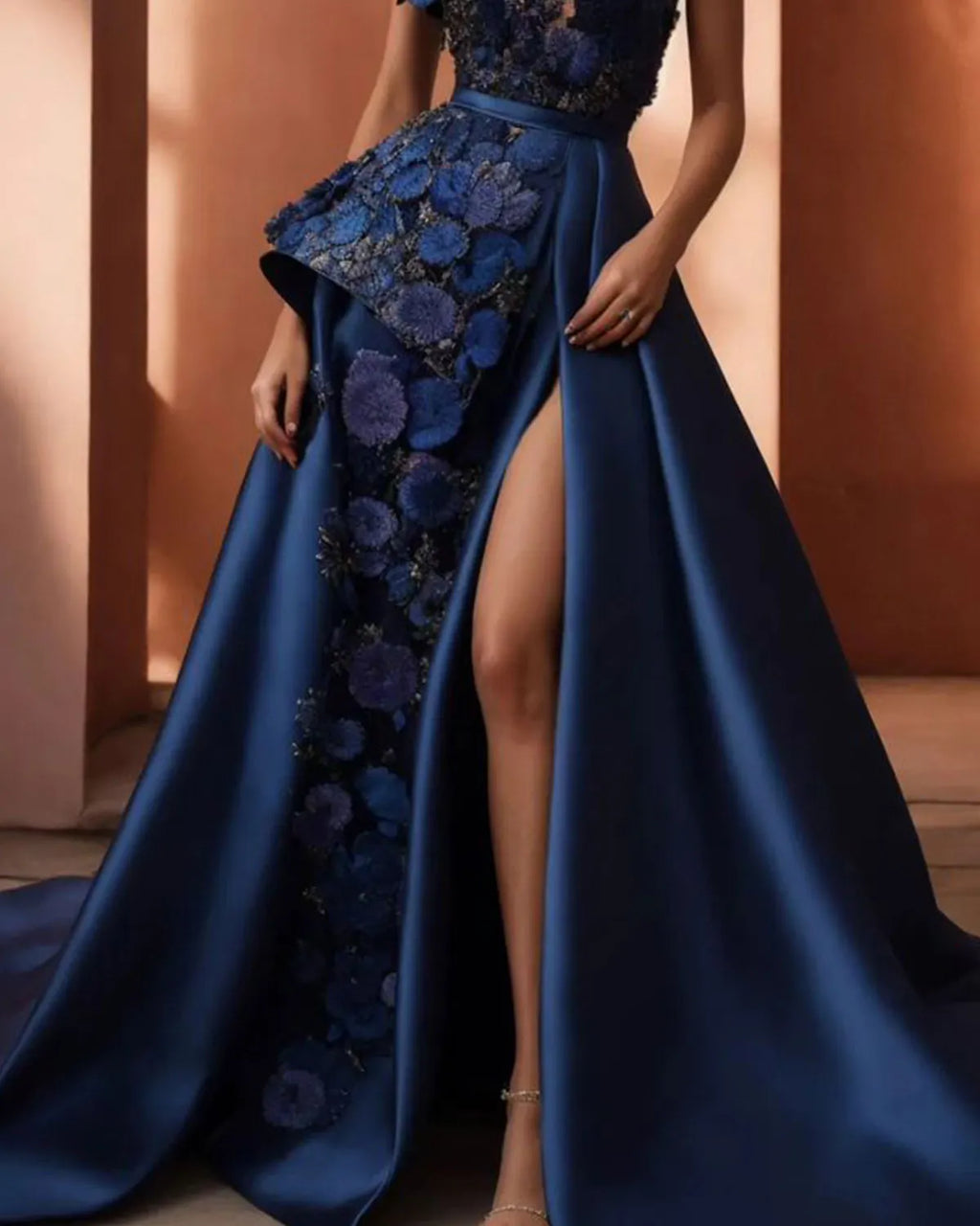 One Shoulder Embroidered Floral Dress