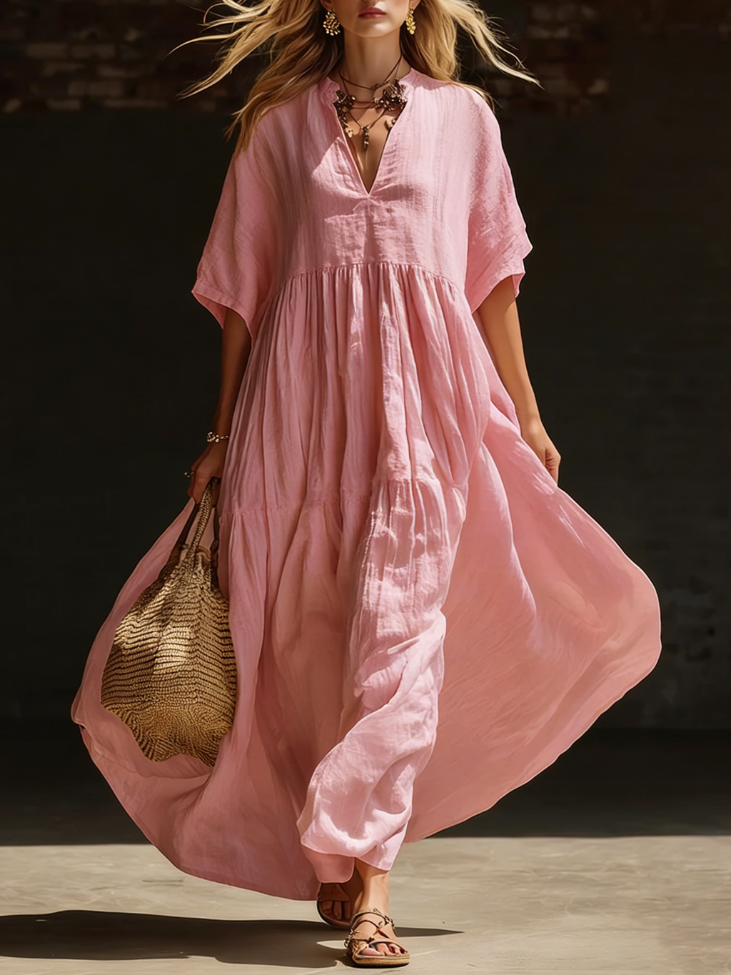 Chic Maxi Dress in linen, Designer Aesthetic