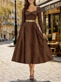 Vintage Leopard Square Neck Midi Dress