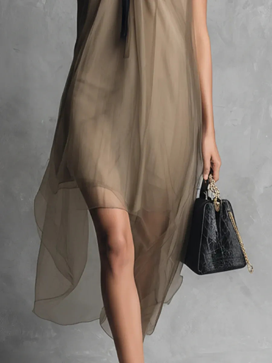 Chic Midi Dress in chiffon, Designer Aesthetic