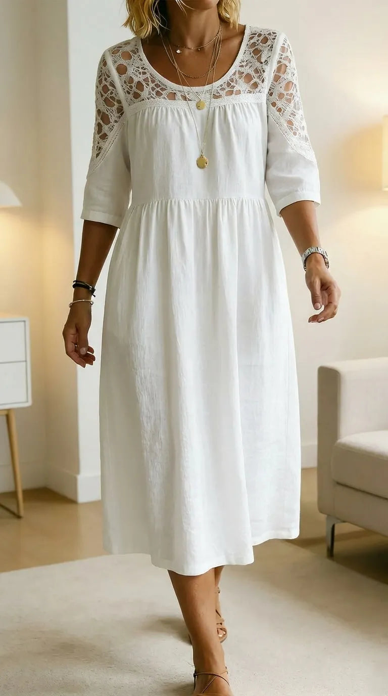 Retro Maxi Dress in cotton, Premium Look