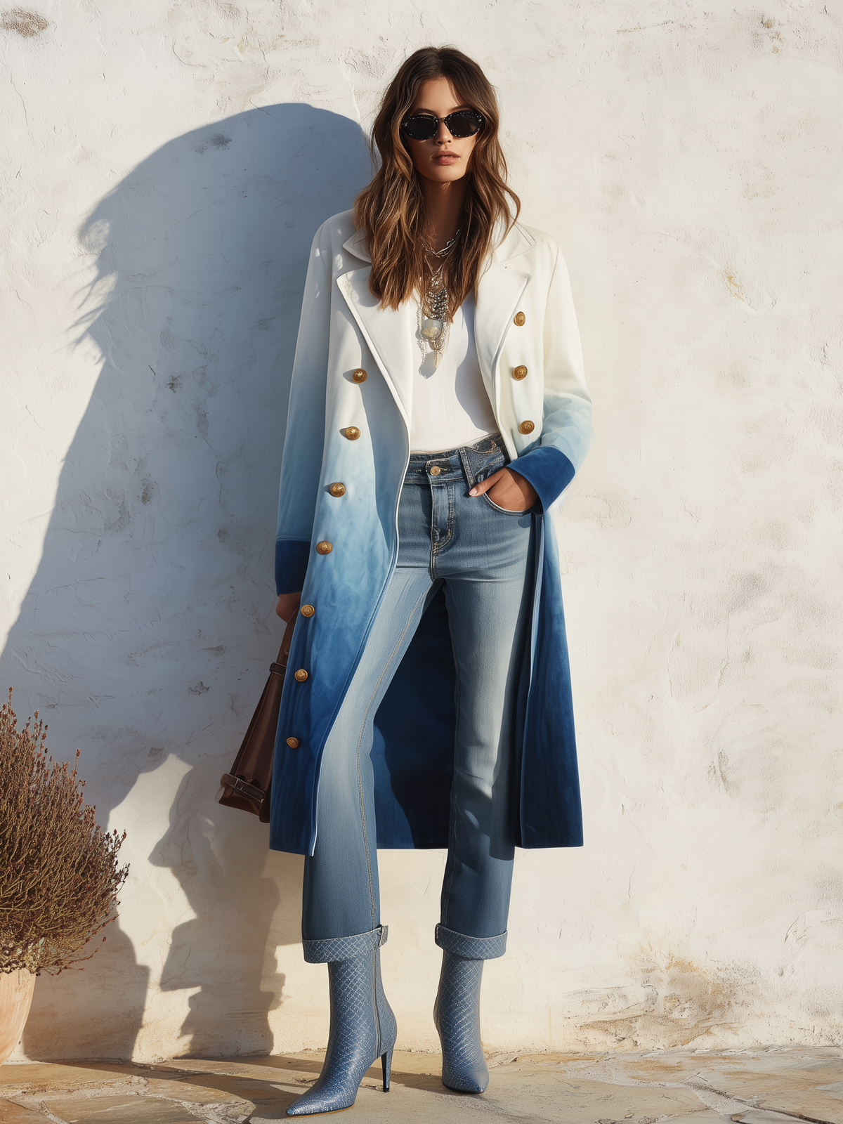 Vacation Vintage Gradient Print Faux Suede Midi Coat